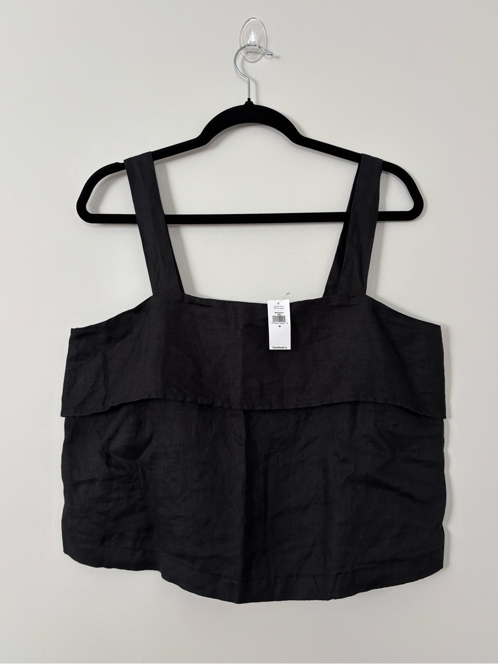 Banana Republic Womens NWT 100% Linen Square Neck Tiered Tank Top Black Size M